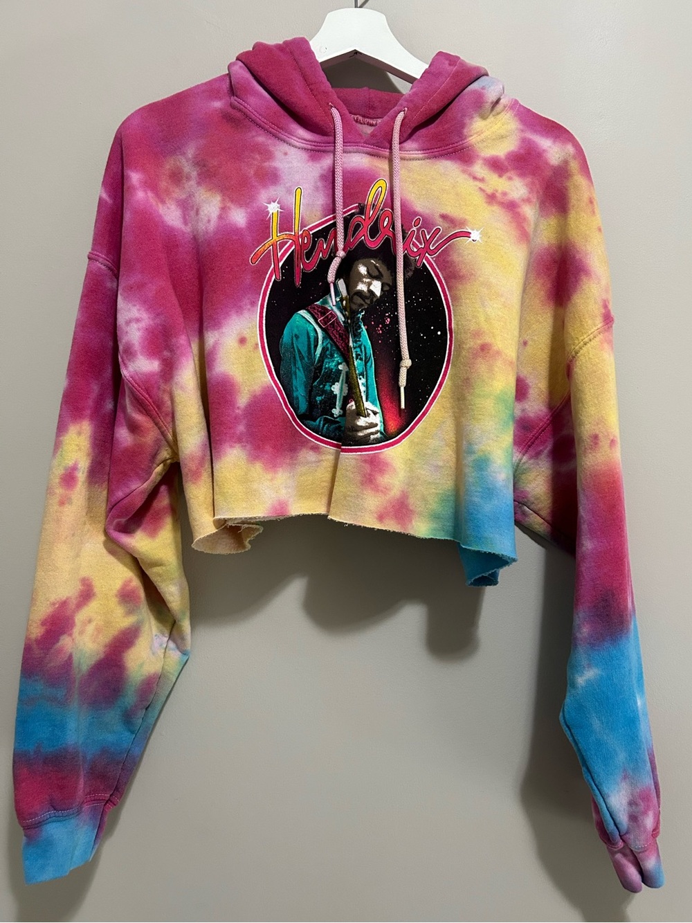 Tie-Dye Cropped Hoodie with Guitar Graphic